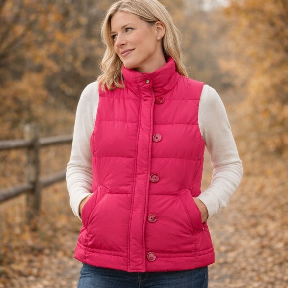 J. Crew Jackets & Blazers - J.Crew Down Puffer Vest Womens Medium Pink Quilted Zip Button Preppy